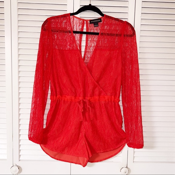 ♥️ Stylestalker Romper lace shorts Red - Picture 4 of 15